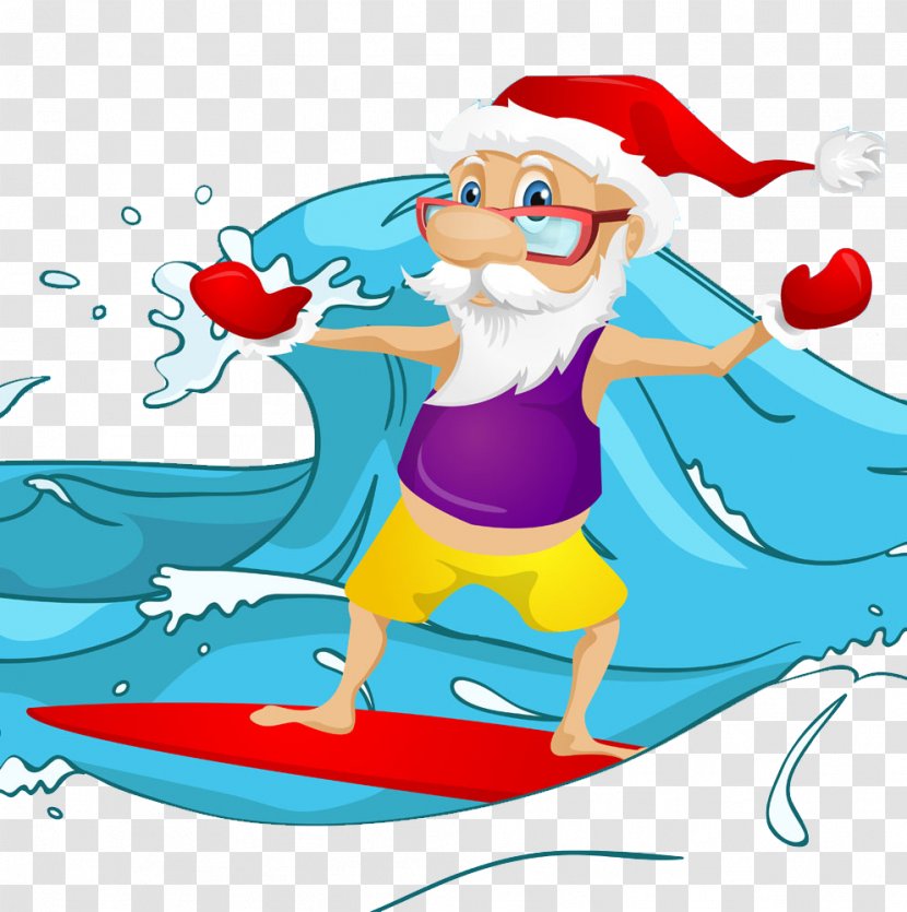 Santa Claus Surfing Clip Art Transparent PNG