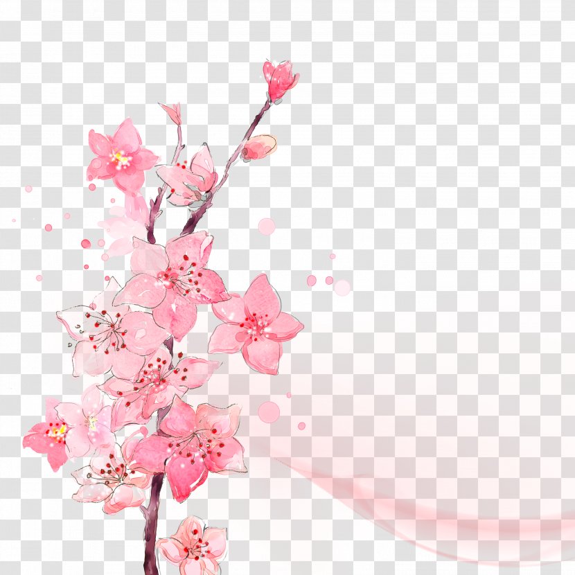 Flower Watercolor Painting Ink Wash - Cherry Blossom - Pink Transparent PNG