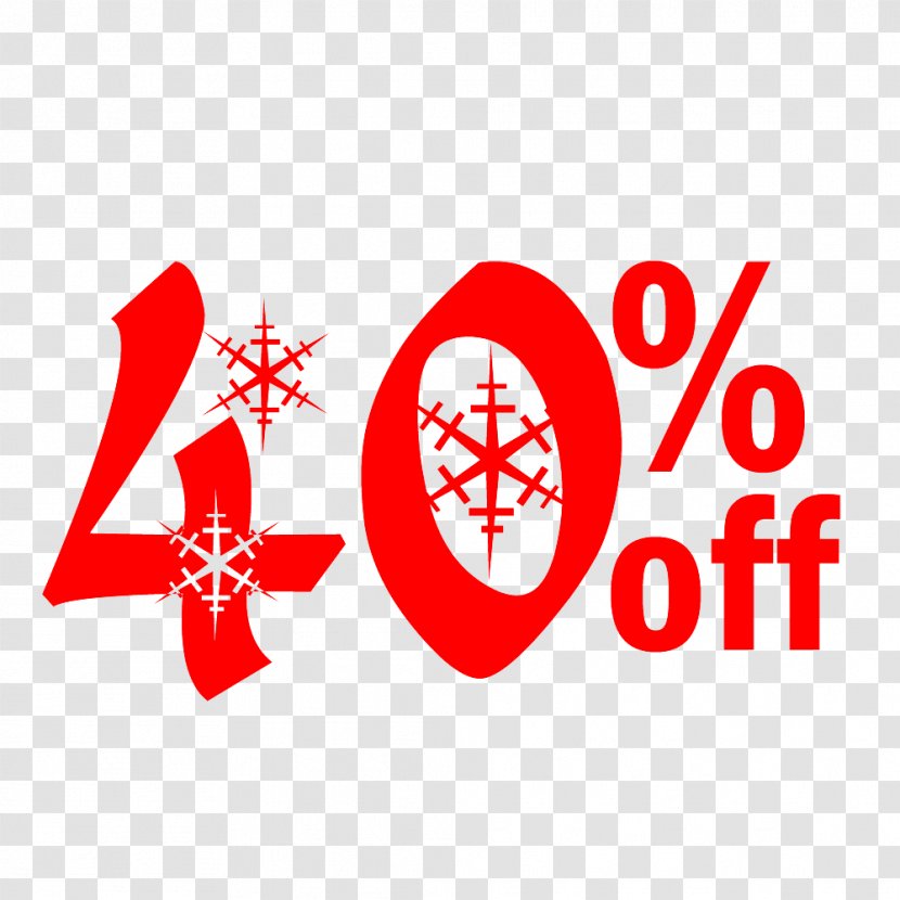 Snow Christmas Sale 40% Off Discount Tag. - Red - Logo Transparent PNG