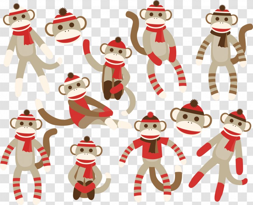 Sock Monkey Clip Art - Christmas - Doll Vector Transparent PNG
