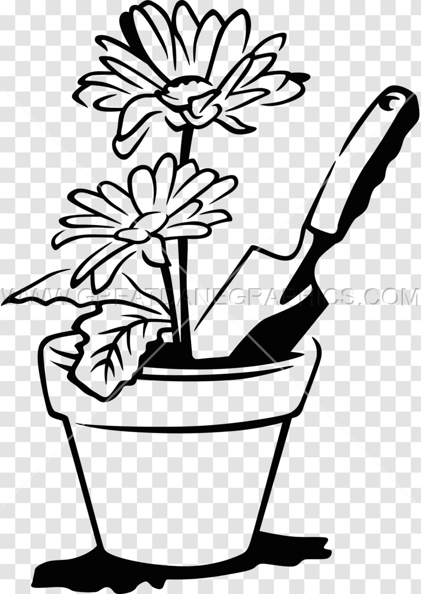 Black And White Flowerpot Drawing Clip Art - Monochrome Photography - Flower Transparent PNG