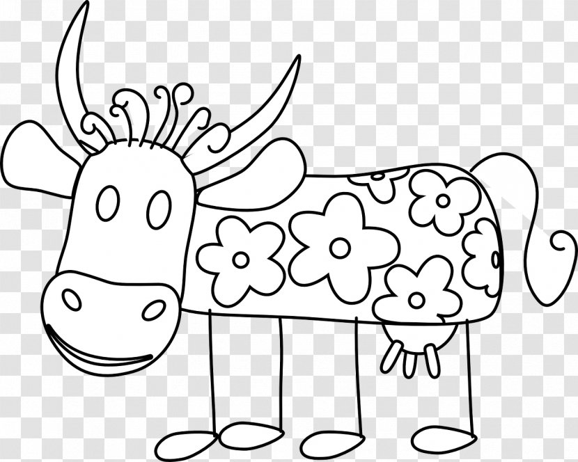 Clip Art Taurine Cattle Vector Graphics Image - Flower - Cow Black And White Transparent PNG