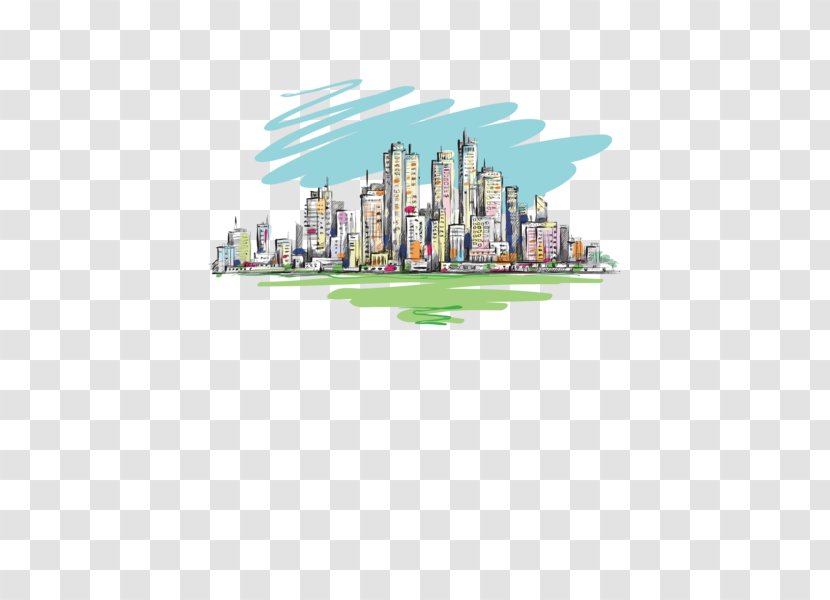 Architecture Watercolor Painting Drawing - Skyline - Hand-painted City Transparent PNG