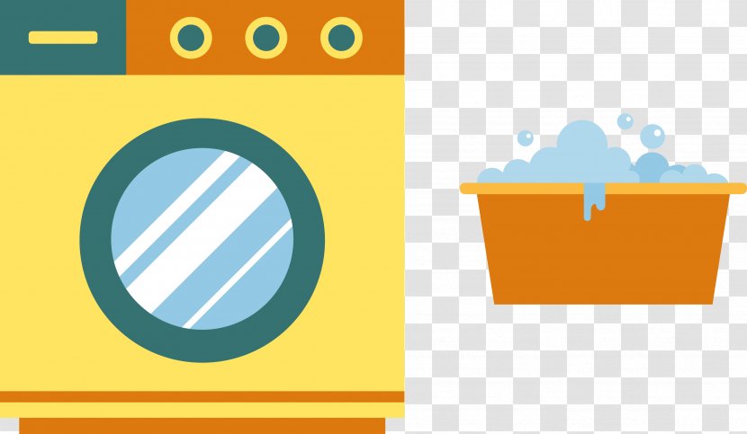 Laundry Washing Machine Clip Art - Yellow - Vector Transparent PNG