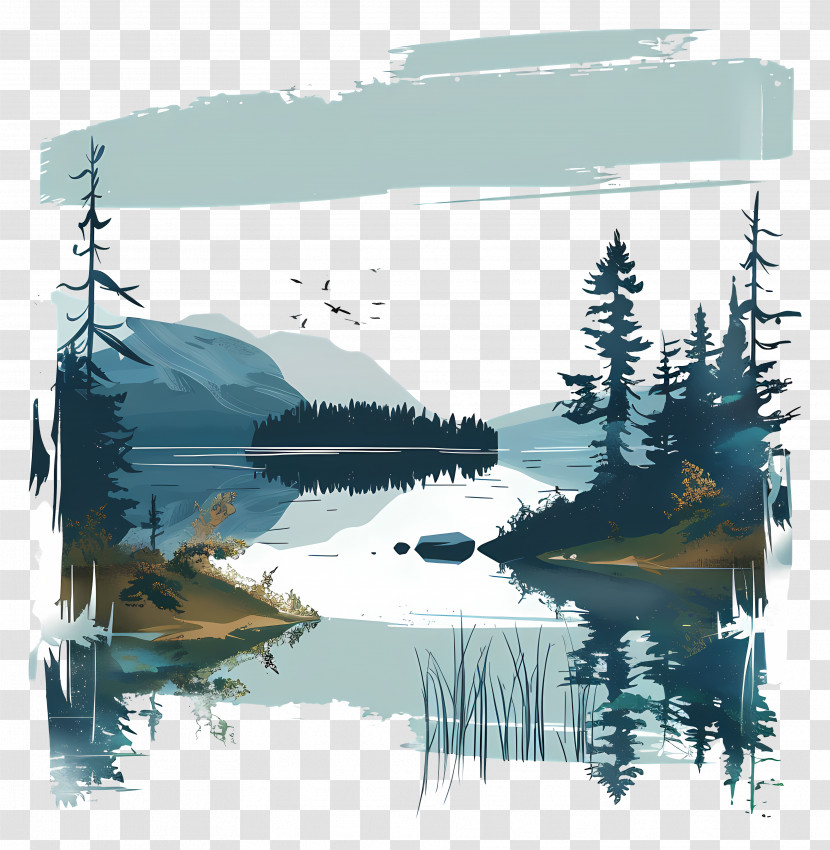 Peaceful Lake - Serene Nature Landscape In Watercolor Transparent PNG