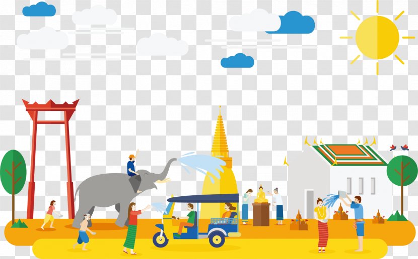 Tourism In Thailand Songkran Illustration - Cartoon - Yellow Travel Transparent PNG