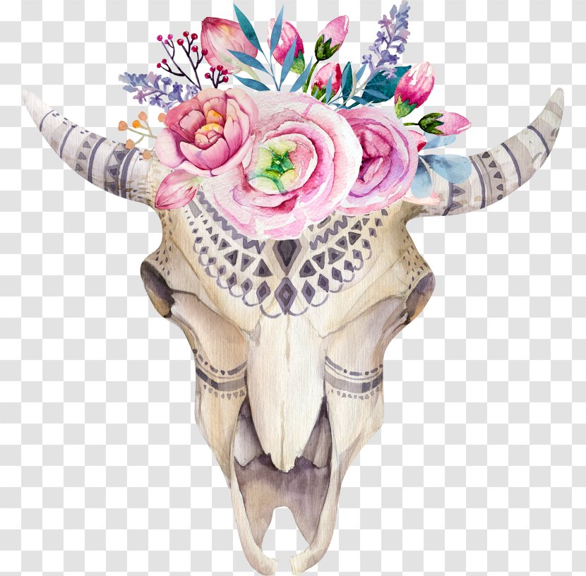 Boho-chic Skull Watercolor Painting Royalty-free Transparent PNG