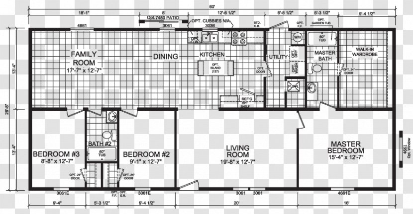 Floor Plan Mobile Home House Double Wide - Elevation - Practical Utility Transparent PNG