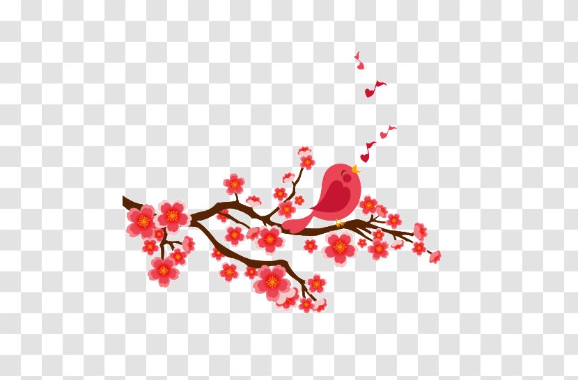 Bird Singing Clip Art - Heart - Sakura Tree Transparent PNG