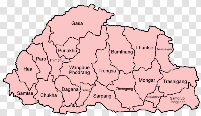 Trongsa District Wangdue Phodrang Gewogs Of Bhutan Chukha Lhuntse - Administrative Division - Map Transparent PNG
