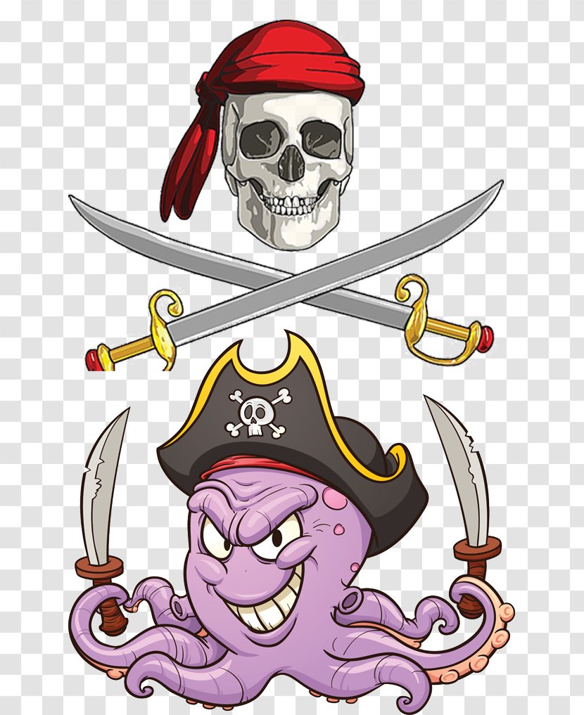 Octopus Cartoon Pirate Clip Art - Drawing - With Red Hat Skull Transparent PNG