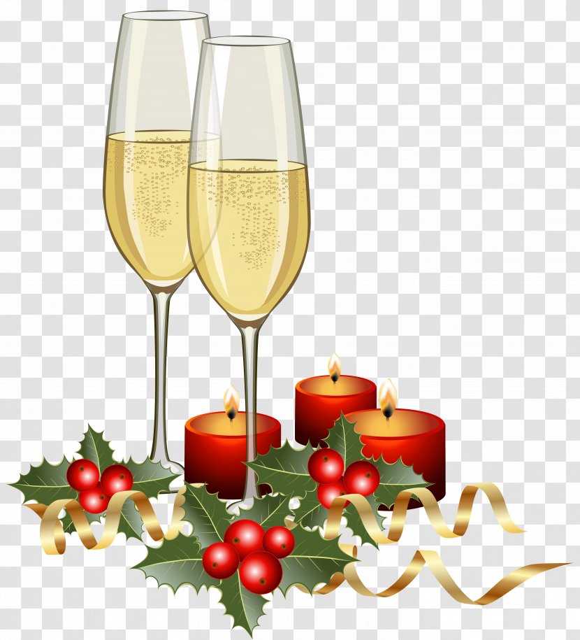 Champagne Christmas Clip Art - Fruit - And Candles Clipart Image Transparent PNG