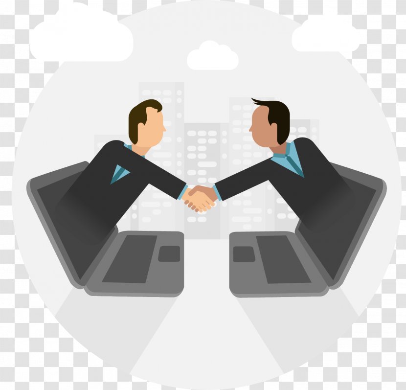 Digital Marketing Electronic Business Internet E-commerce - Vector Hand-painted People Shake Hands Across The Computer Transparent PNG