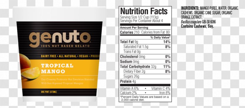 Gelato Nutrient Nutrition Facts Label Ice Cream - Talenti - Fact Transparent PNG