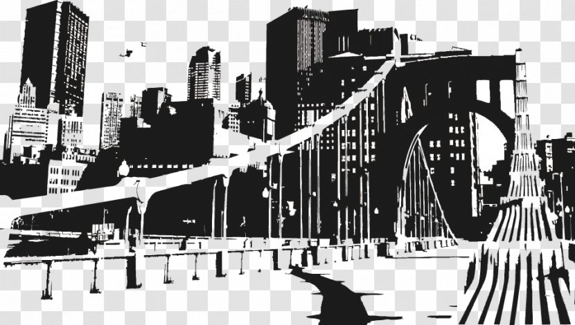 New York City Skyline Drawing Cityscape - Monochrome - Vector Hand-painted Transparent PNG