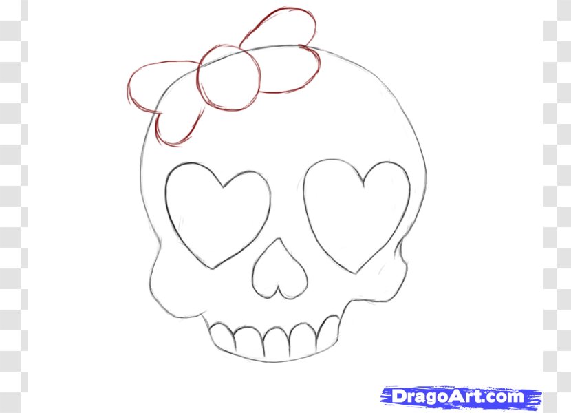 Drawing Skull How-to Clip Art - Silhouette - Drawings Of Heart With Ribbon Transparent PNG