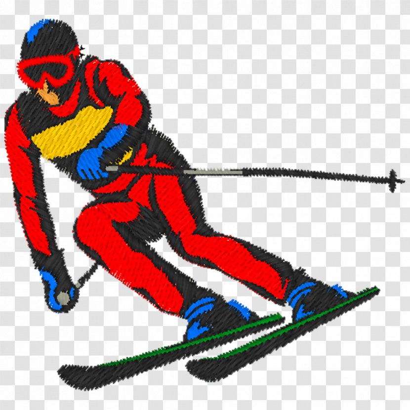Machine Embroidery Child Skier Ski Poles - Textile Transparent PNG