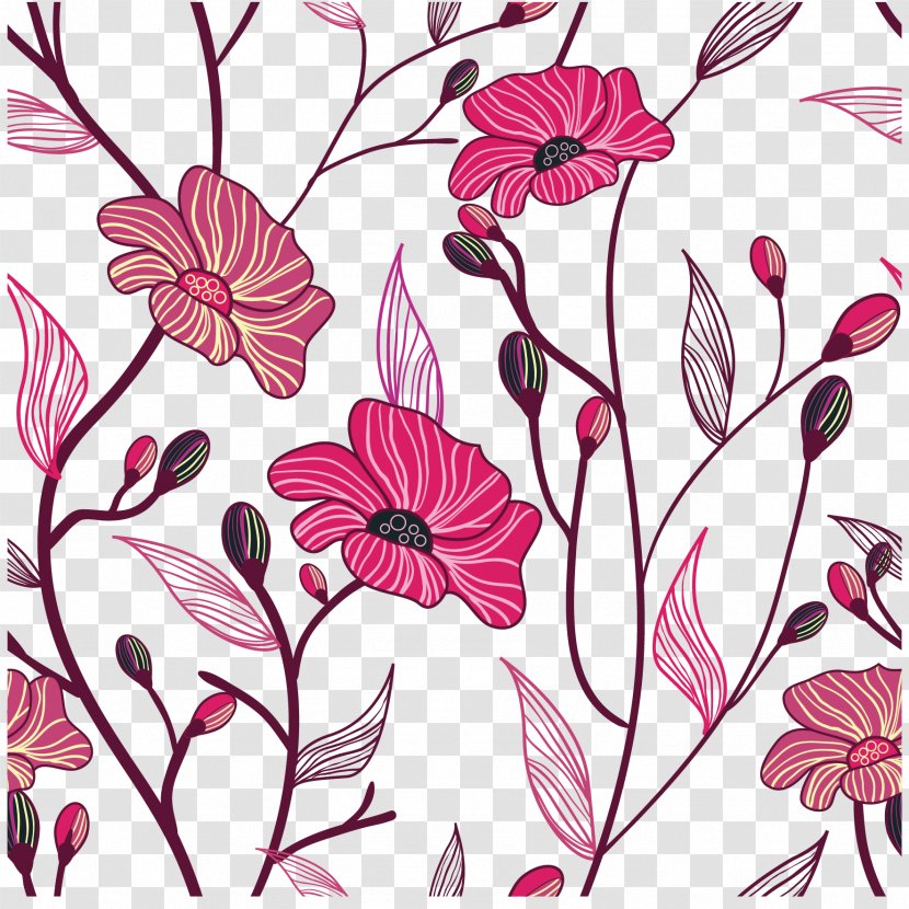 Paper Partition Wall Adhesive Sticker Wallpaper - Room - Seamless Splicing Hand-painted Flowers Transparent PNG
