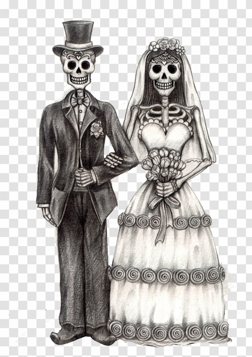 Calavera Day Of The Dead Bridegroom Drawing - Stock Photography - Skeleton Bride Transparent PNG