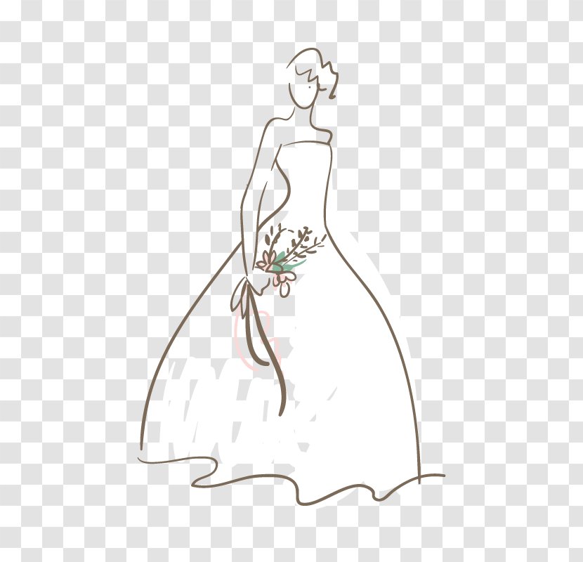 Wedding Dress White Bride - Hand - Vector Transparent PNG