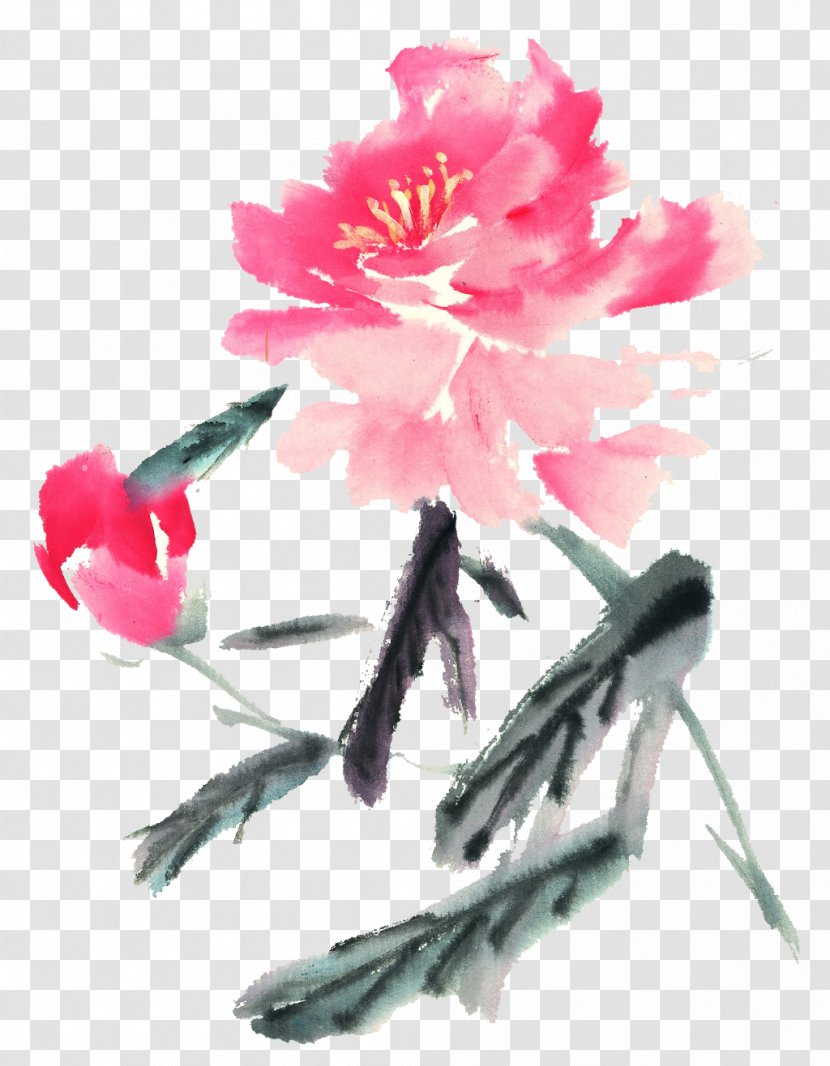 Ink Wash Painting Moutan Peony Chinese Gongbi Bird-and-flower - Cut Flowers - Sketch Transparent PNG