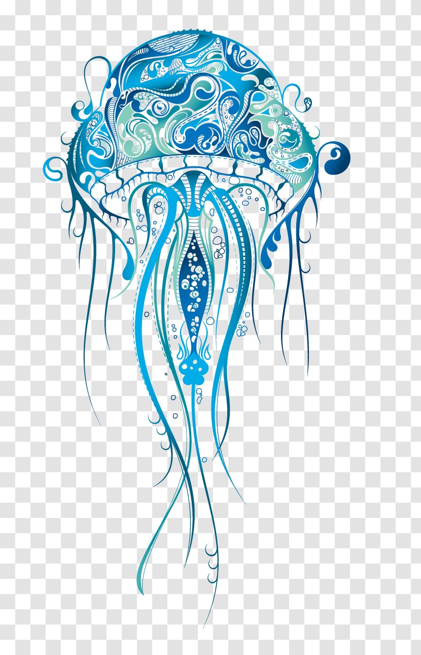 Jellyfish Sleeve Tattoo Henna Drawing - Watercolor - Printing Vector Transparent PNG