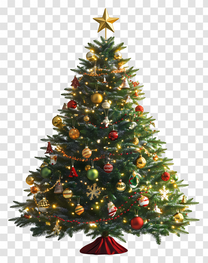 Christmas Tree - Christmas Tree Decorated With Ornaments And Lights Transparent PNG
