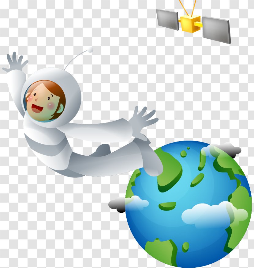 Cartoon Astronaut Outer Space Illustration - Play - Hand-painted Vector Transparent PNG