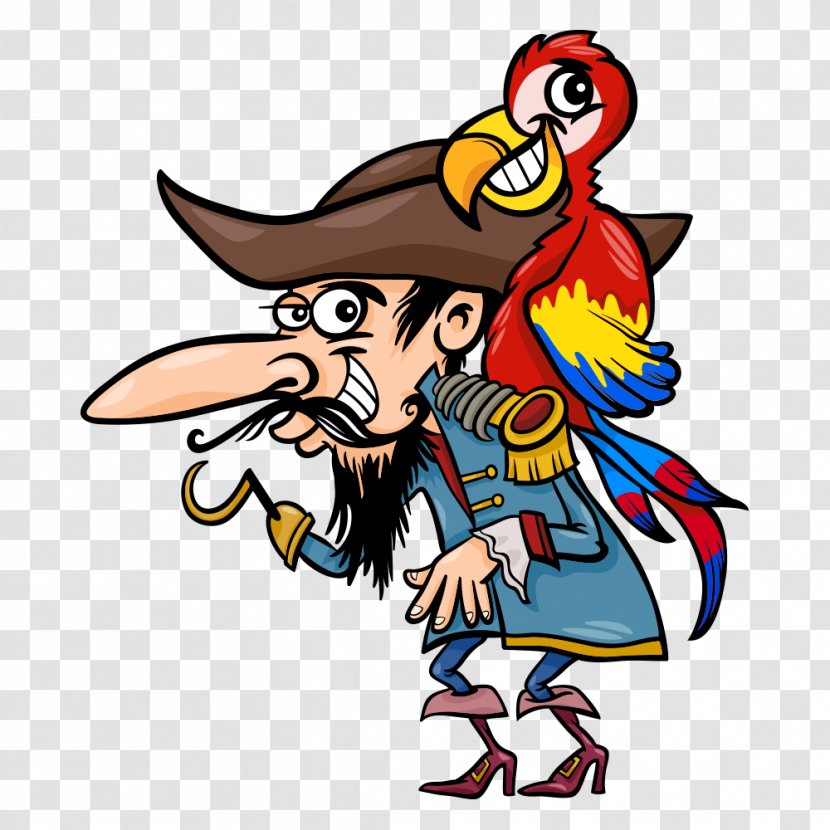 Captain Hook Parrot Piracy Illustration - Back Birds Vector Pirate Man Transparent PNG