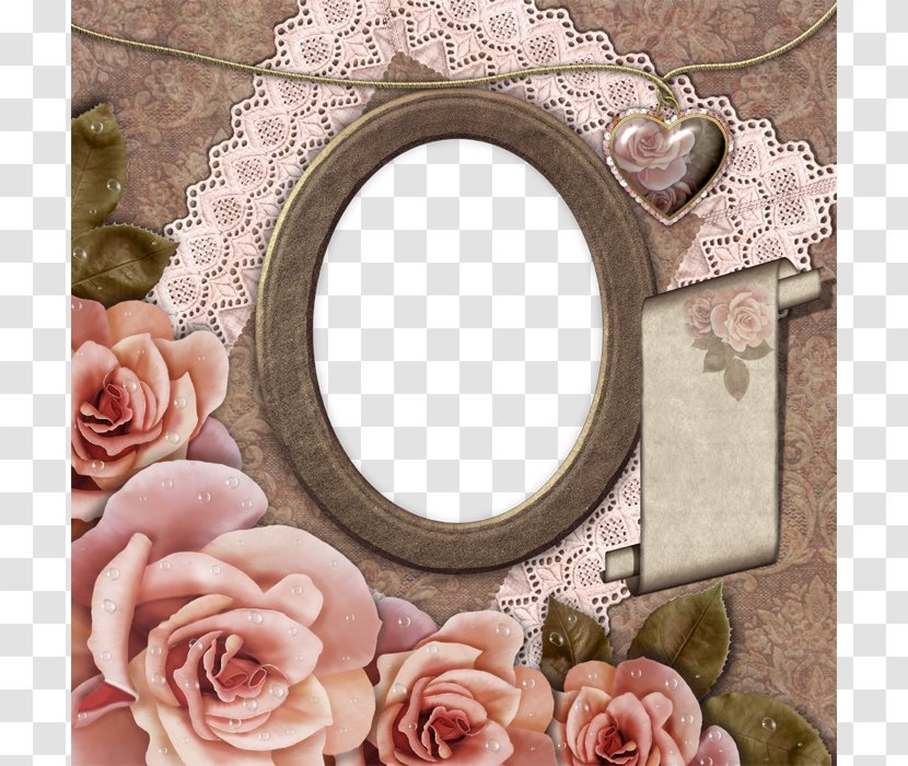 Collage Picture Frame Decoupage - Mirror - Pink Flower Mounted Transparent PNG