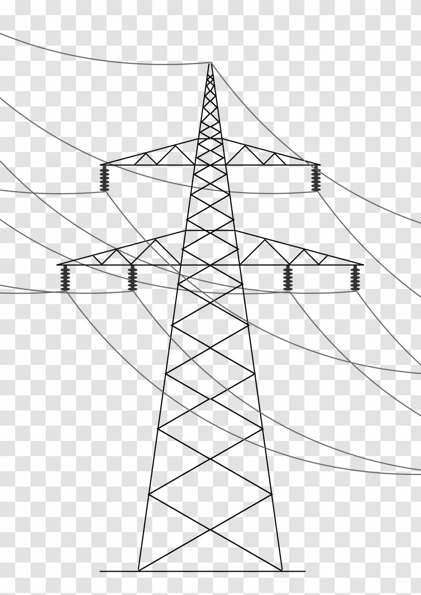 Overhead Power Line Drawing Electric Transmission Electricity - Pole Transparent PNG