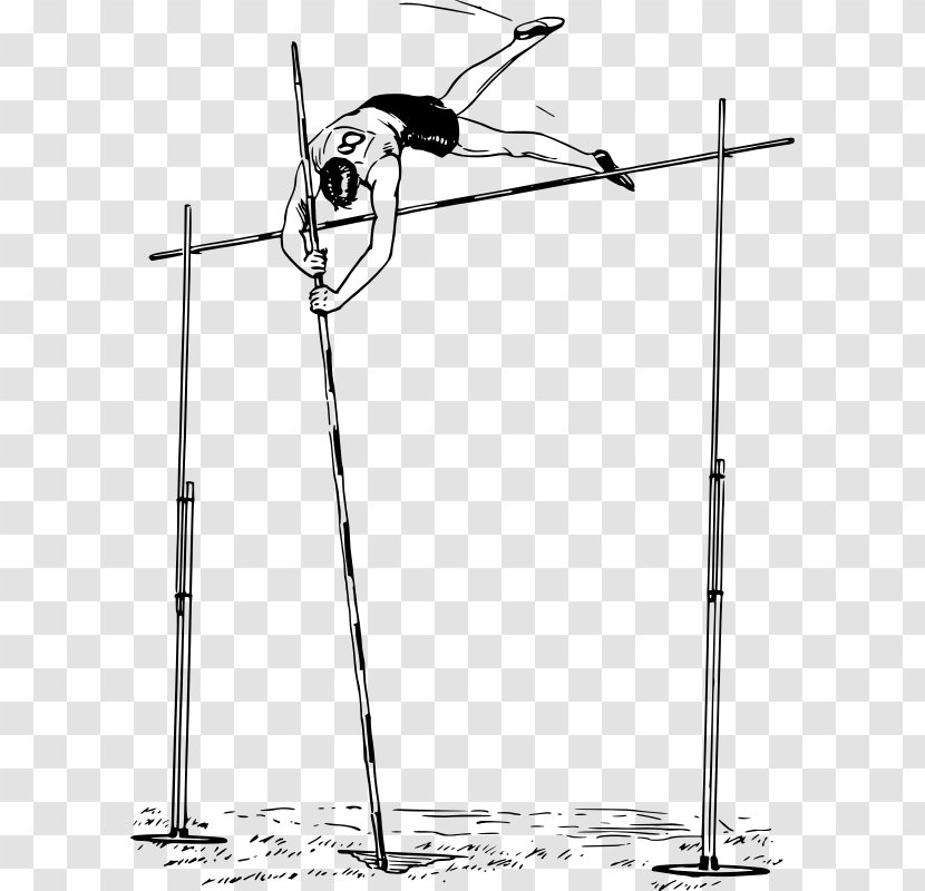 Pole Vault Clip Art - Black And White - Artwork Transparent PNG