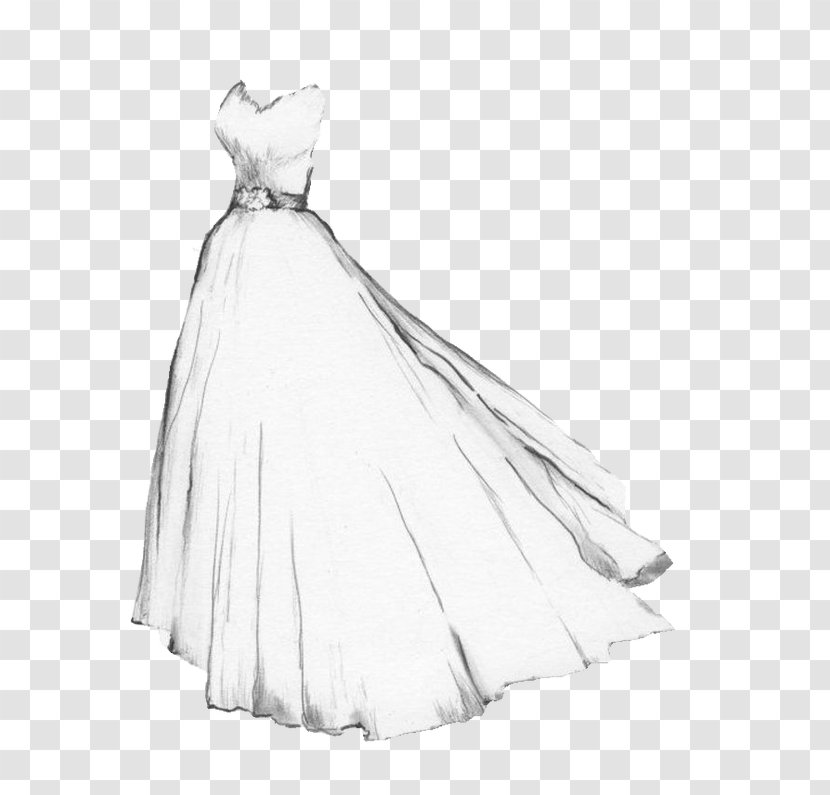 Drawing Wedding Dress Gown Sketch - Black And White Transparent PNG