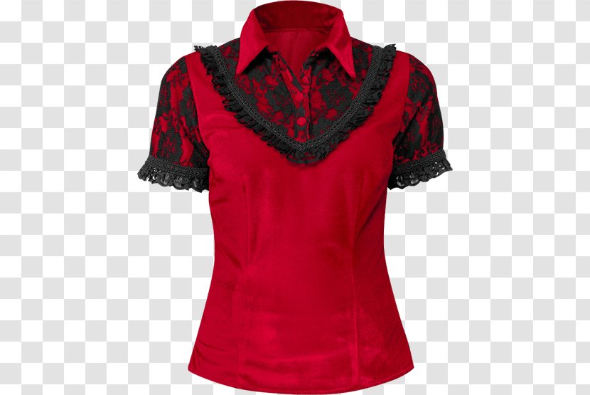 Sleeve Shoulder Blouse Maroon - Shirt Collar Transparent PNG