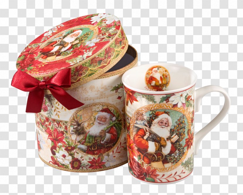 Coffee Cup Santa Claus Porcelain Mug - Poinsettia - Tree Wood Transparent PNG
