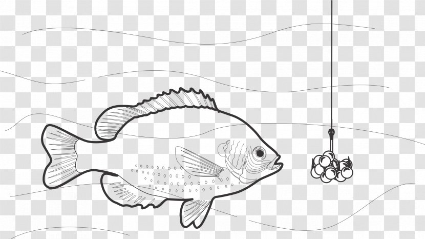 Fishing Bait Fish Hook Black And White Clip Art - Vertebrate - Rod Transparent PNG