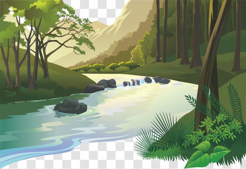 Natural Landscape Cartoon Nature - Biome - Wilderness Mountain Stream Background Transparent PNG