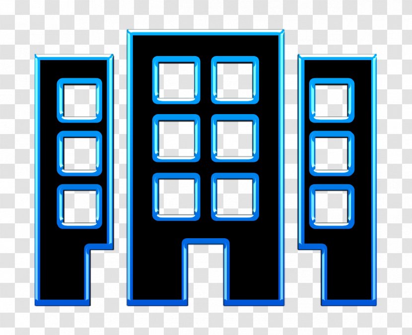 Building Icon POI Buildings Three - Text - Electric Blue Rectangle Transparent PNG