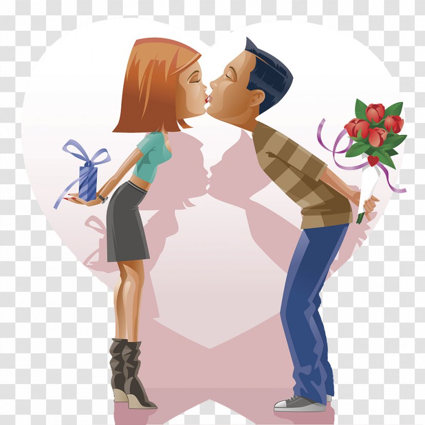 Illustration - Watercolor - Vector Illustration, Two People Fall In Love And Kiss Each Other Transparent PNG
