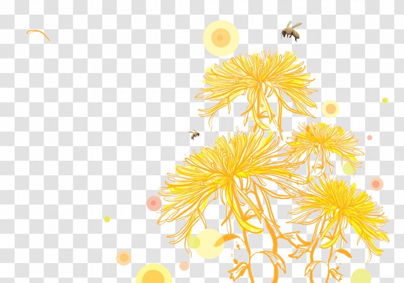 Bee Chrysanthemum - Watercolor Painting - On The Bees Transparent PNG