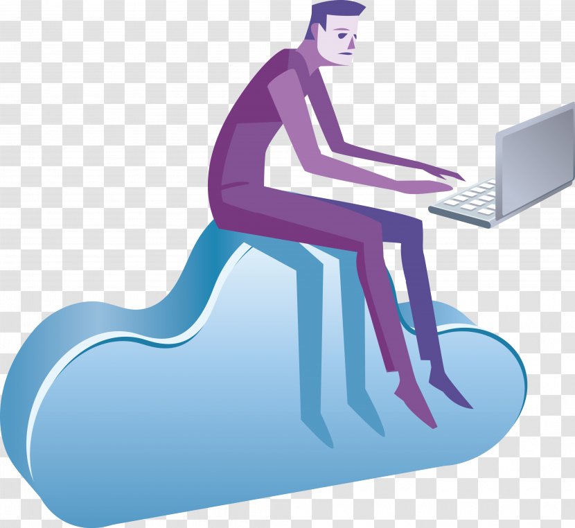 Cloud Computing Data Service - Shoulder - The Man Sitting On Blue Clouds Transparent PNG