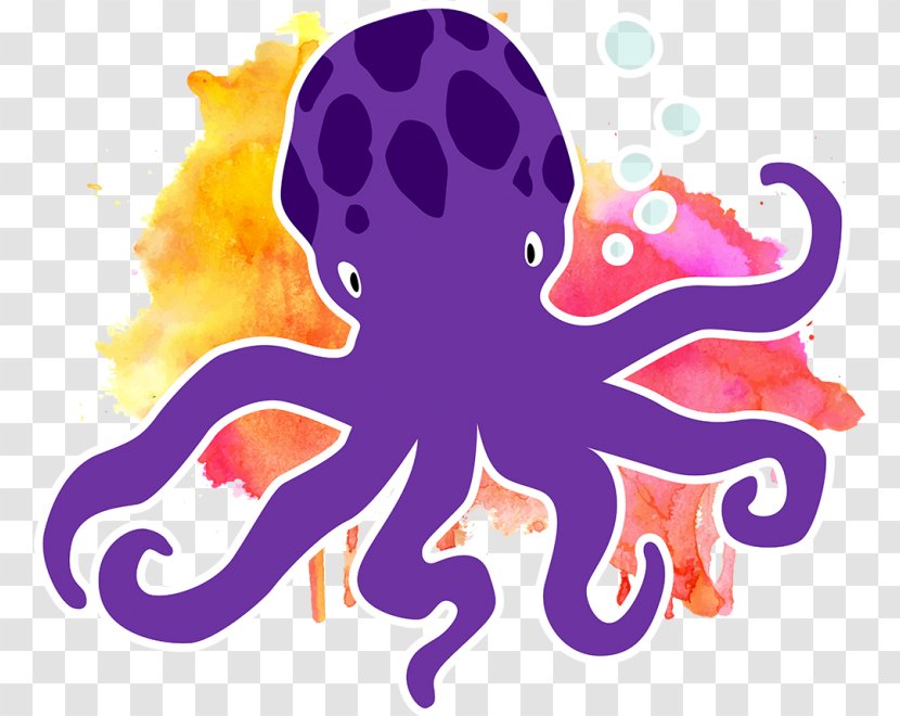 Octopus Cartoon - Watercolor Painting - Violet Purple Transparent PNG