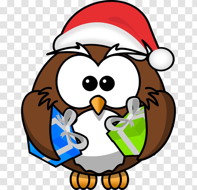 Owl Cartoon Party Clip Art - Gift - Funny Santa Clipart Transparent PNG