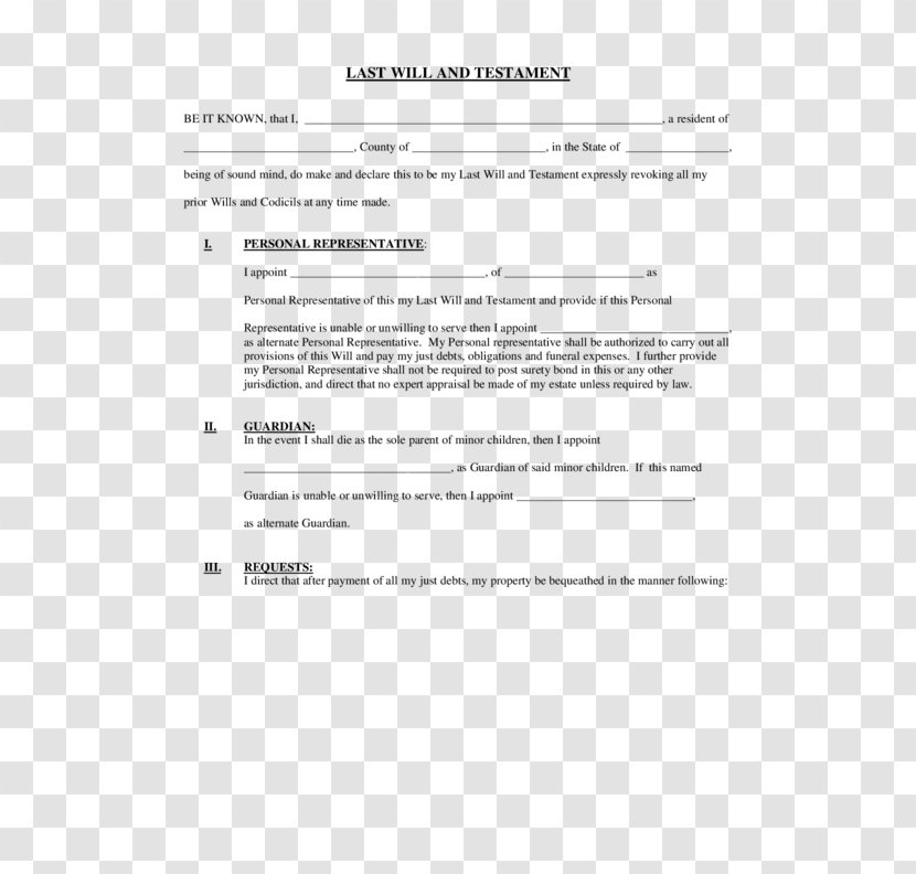 Document Will And Testament LegalZoom Form Arvinge - For Example Transparent PNG