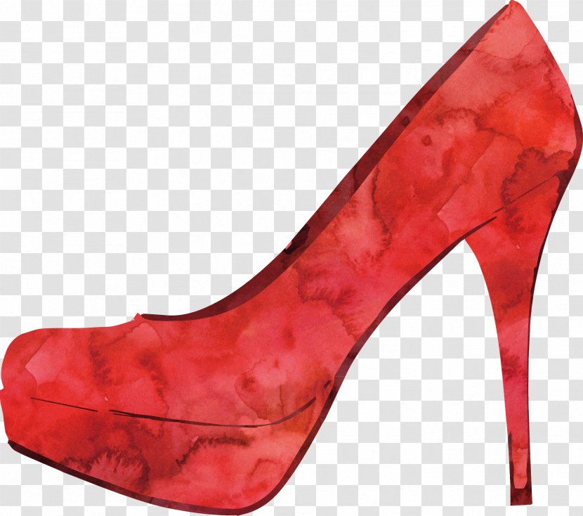 Red High-heeled Footwear Shoe Watercolor Painting Drawing - High Heels Transparent PNG