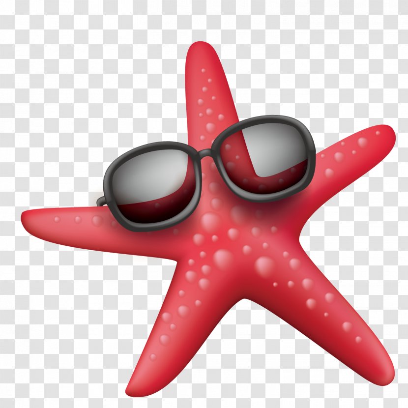 Starfish Sunglasses Sea - Red - Wearing Transparent PNG