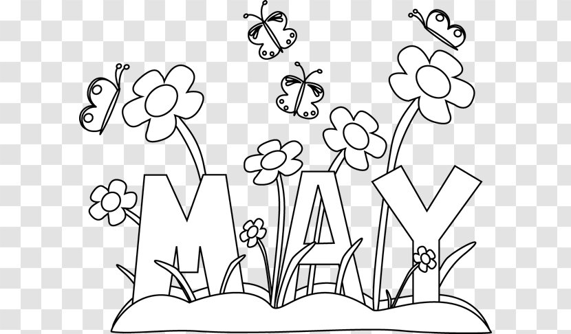 Coloring Book May Day Maypole Devotions To The Blessed Virgin Mary - Black And White - Cliparts Transparent PNG
