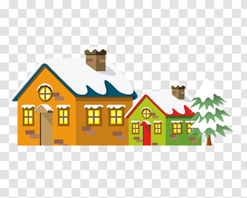 Cartoon Yellow Snow - House - Winter Christmas Tree Transparent PNG