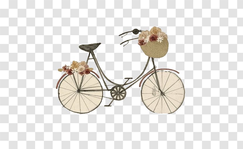 Bicycle Drawing Vintage Clothing Cycling Illustration - Basket - Filled With Flowers Bike Transparent PNG