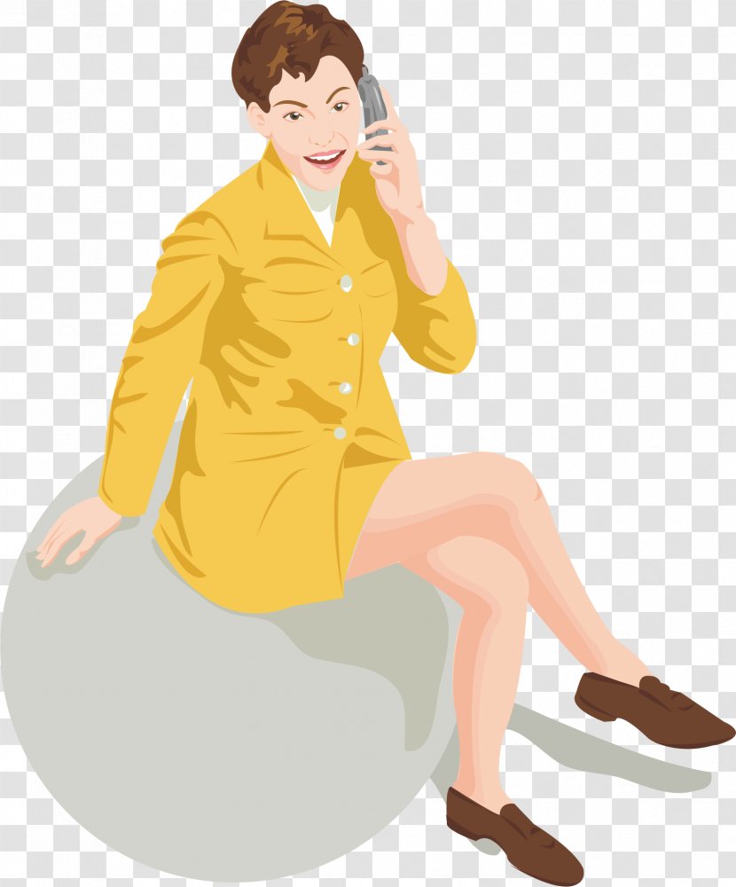 Woman Cartoon Telephone Illustration - Frame - Sitting On The Phone Transparent PNG